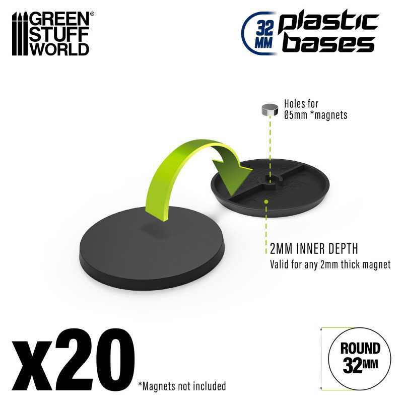 GSW 32mm round black plastic bases